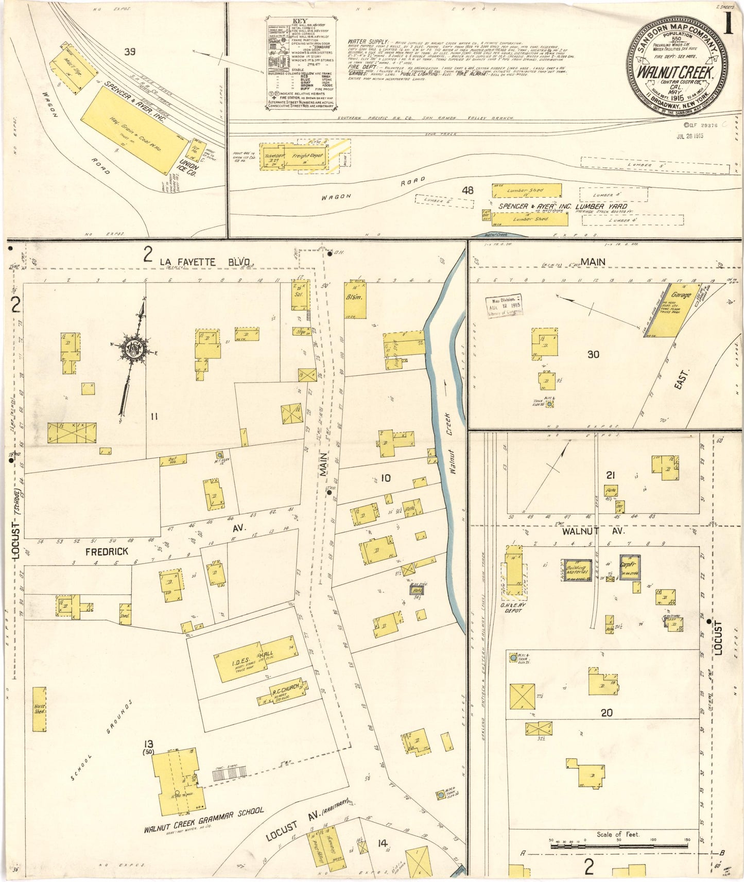 Sanborn Fire Insurance Map from Walnut Creek, Contra Costa County, California. (1915) – Historic Sanborn Fire Insurance Map Print