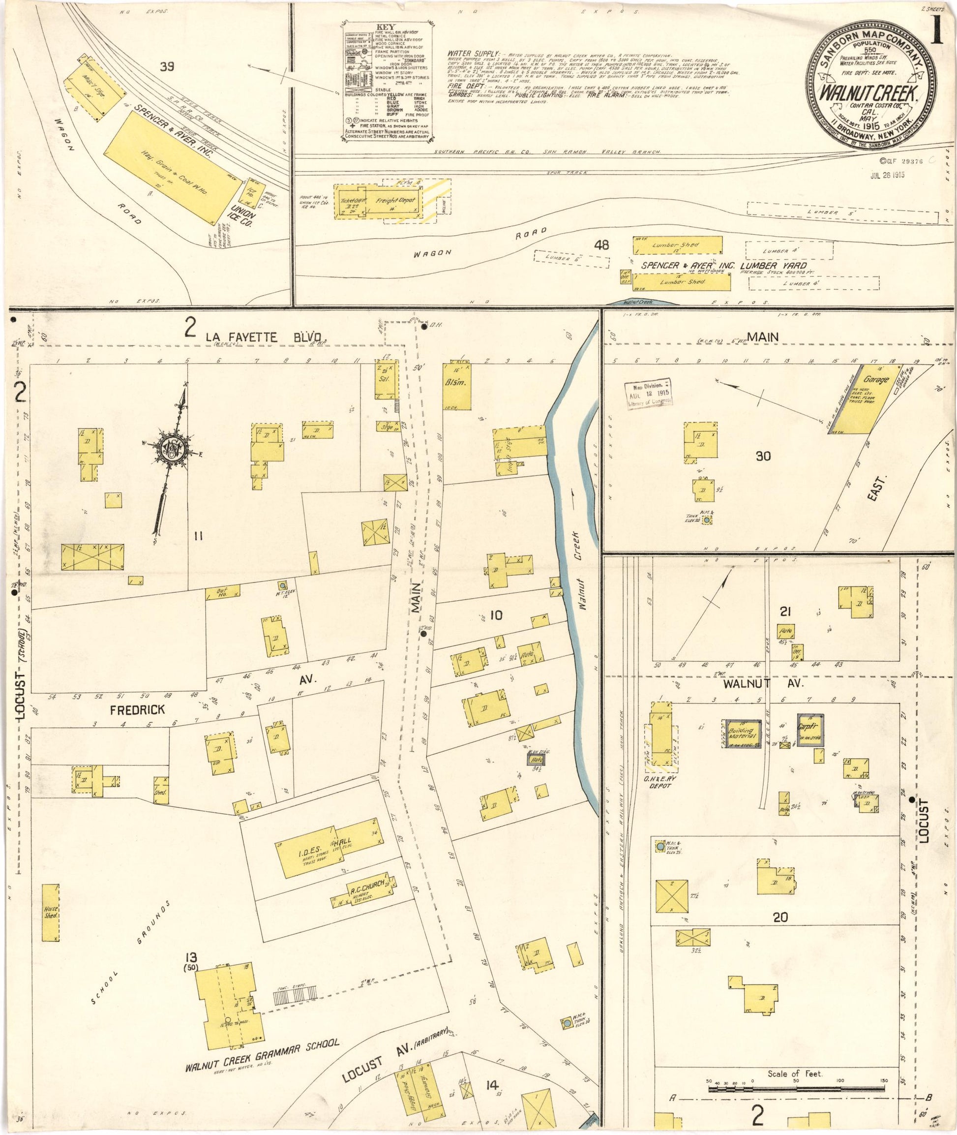 Sanborn Fire Insurance Map from Walnut Creek, Contra Costa County, California. (1915) – Historic Sanborn Fire Insurance Map Print