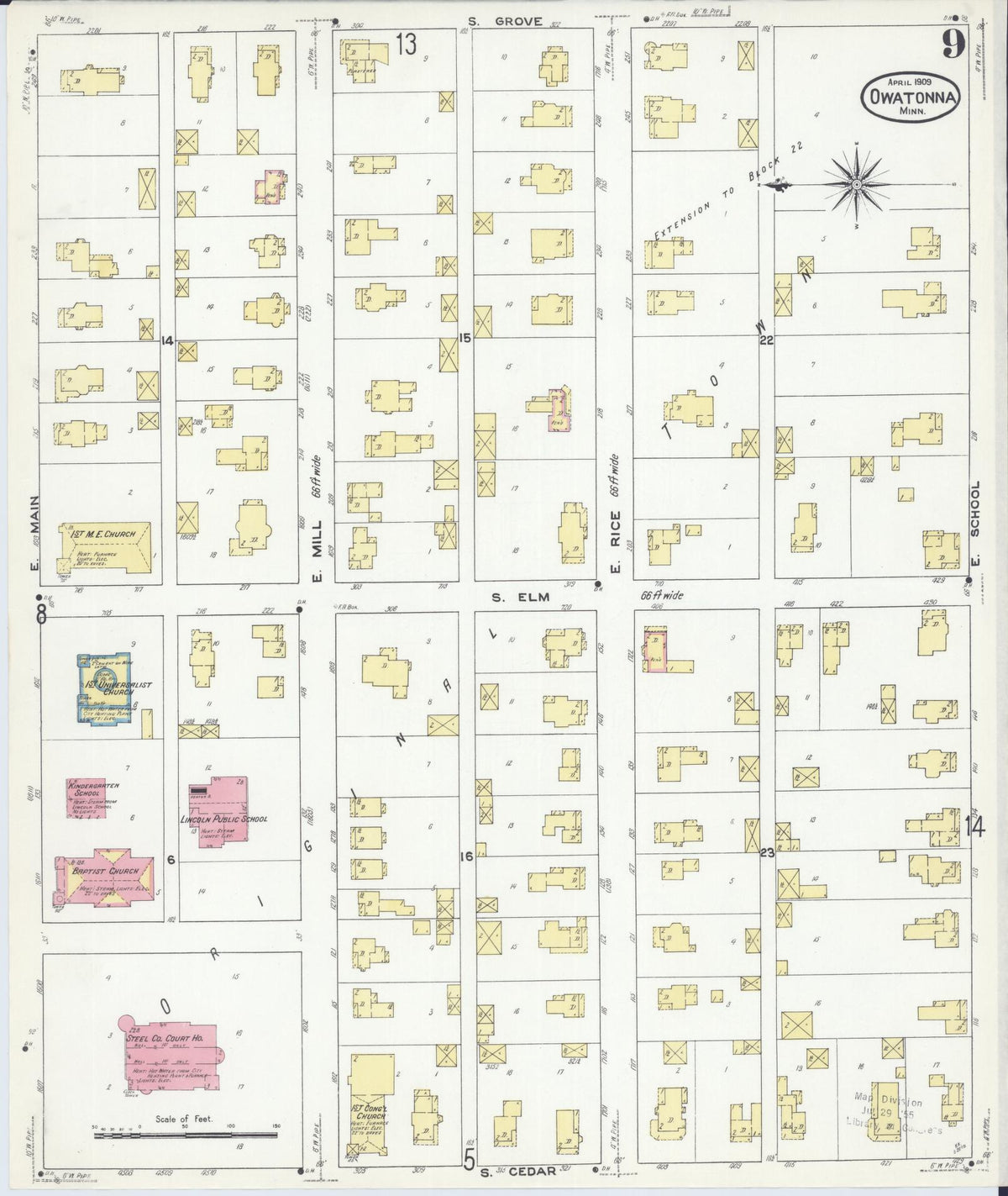 Sanborn Fire Insurance Map from Owatonna, Steele County, Minnesota (1909), Sheet #0009 - Complete Map Set gallery image, historic Sanborn map, vintage wall art, Minnesota Minnesota