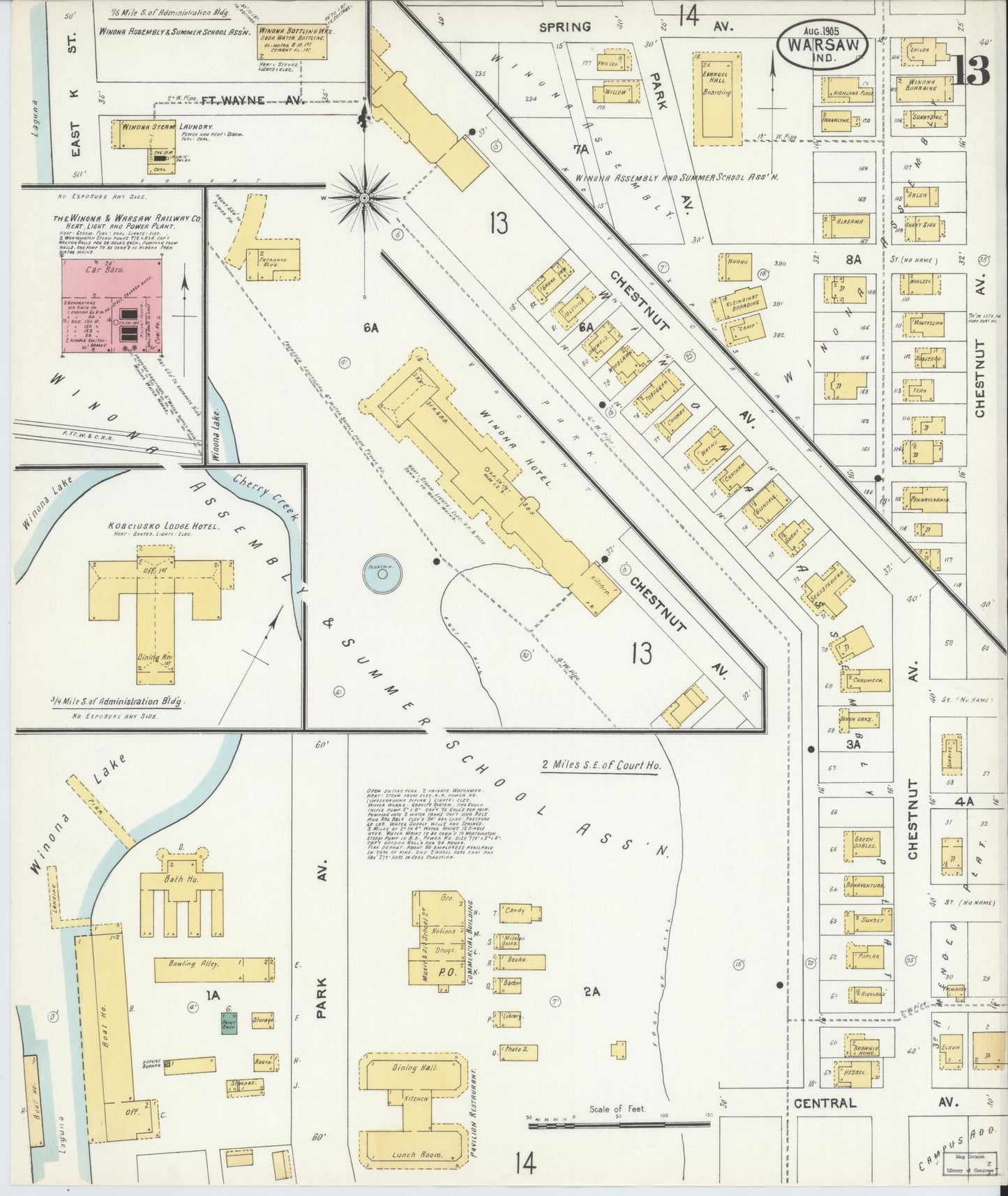 Sanborn Fire Insurance Map from Warsaw, Kosciusko County, Indiana (1905), Sheet #0013 - Complete Map Set gallery image, historic Sanborn map, vintage wall art, Indiana Indiana