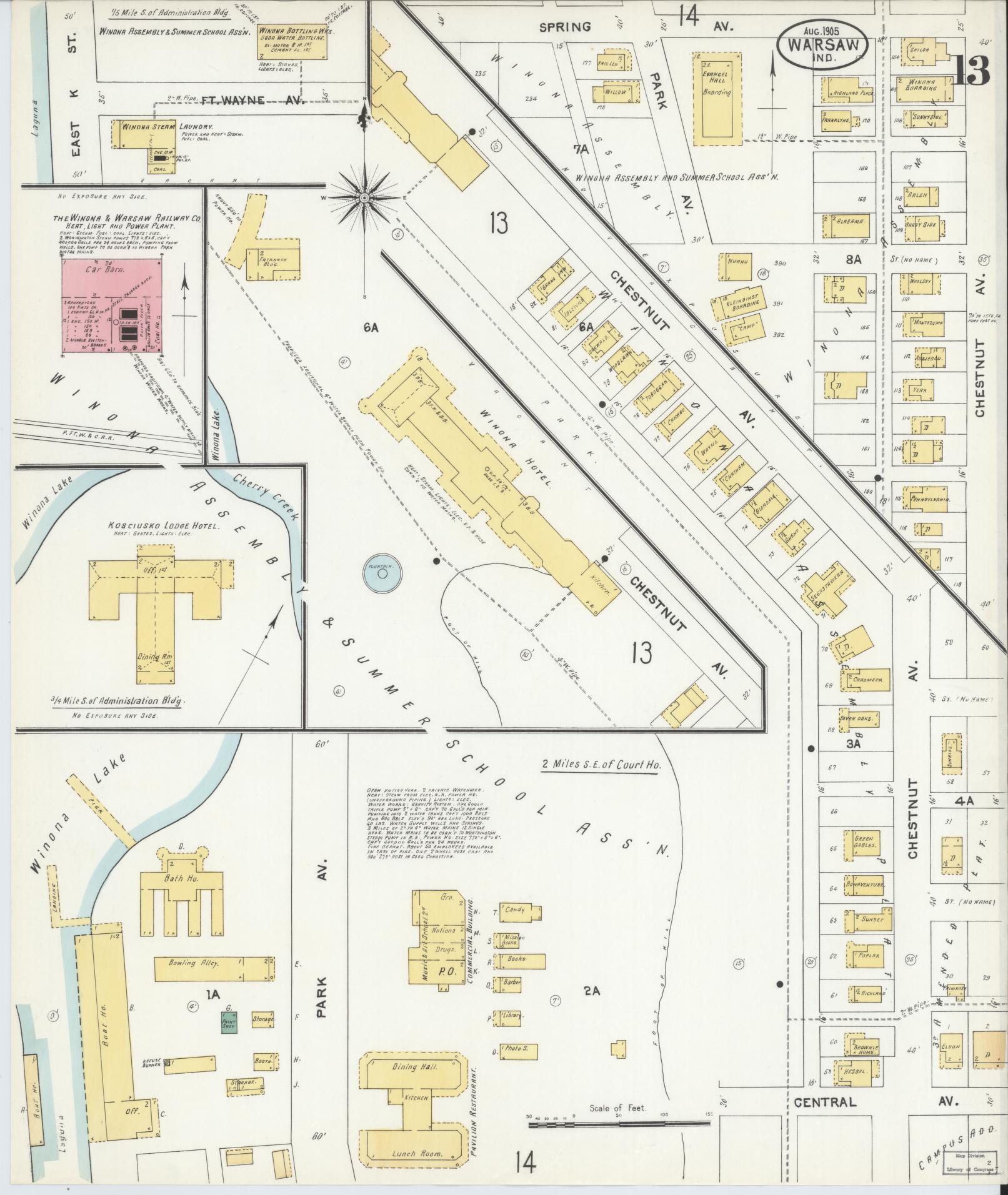 Sanborn Fire Insurance Map from Warsaw, Kosciusko County, Indiana (1905), Sheet #0013 - Complete Map Set gallery image, historic Sanborn map, vintage wall art, Indiana Indiana