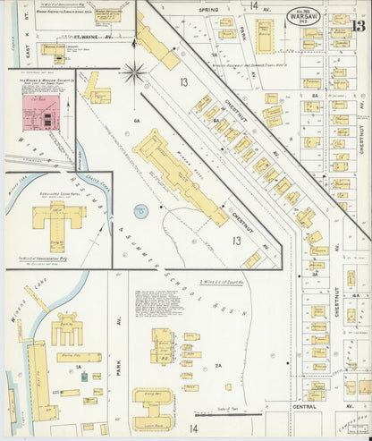 Sanborn Fire Insurance Map from Warsaw, Kosciusko County, Indiana (1905), Sheet #0013 - Complete Map Set gallery image, historic Sanborn map, vintage wall art, Indiana Indiana