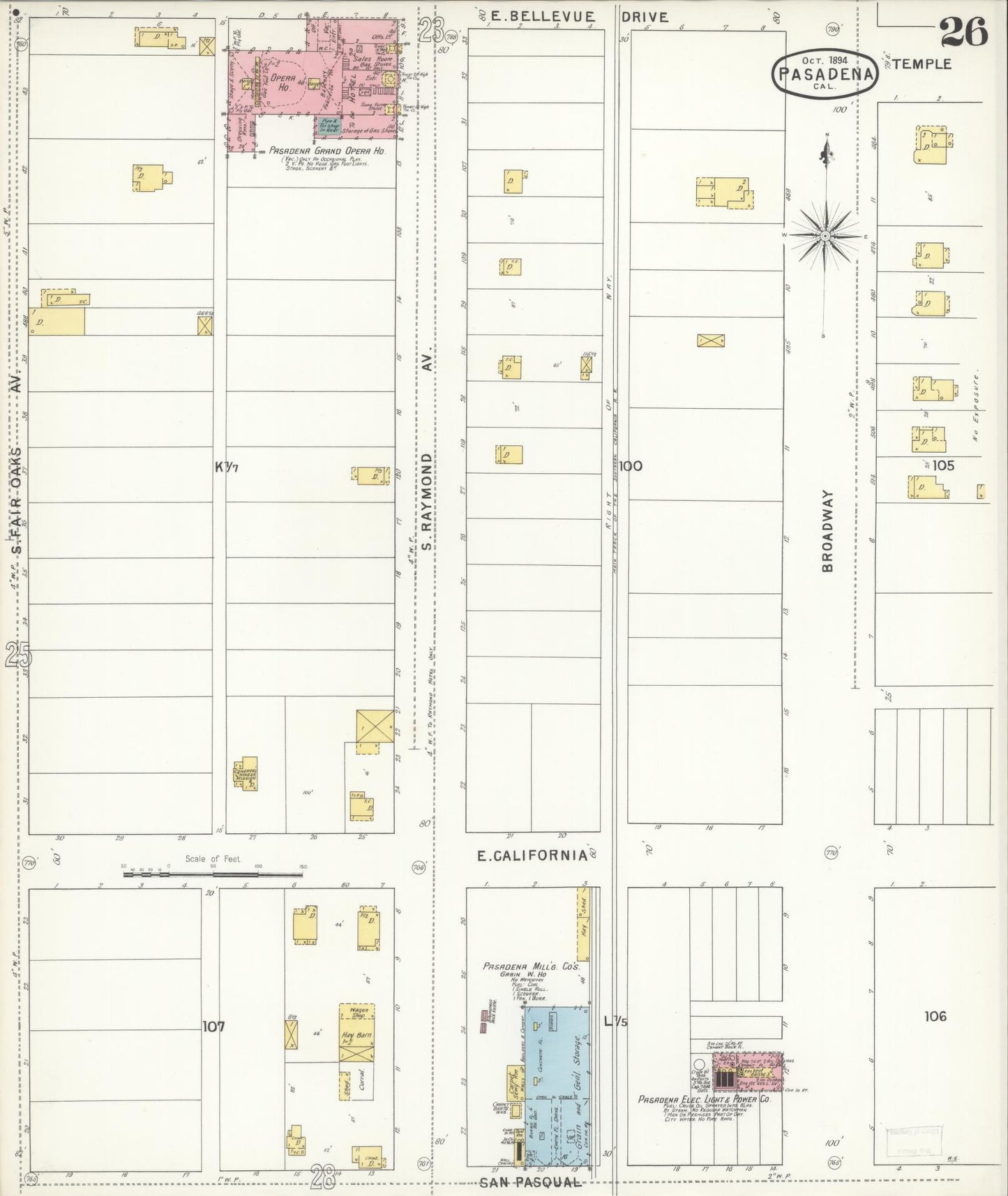 Sanborn Fire Insurance Map from Pasadena, Los Angeles County, California (1894), Sheet #0026 - Complete Map Set gallery image, historic Sanborn map, vintage wall art, California California
