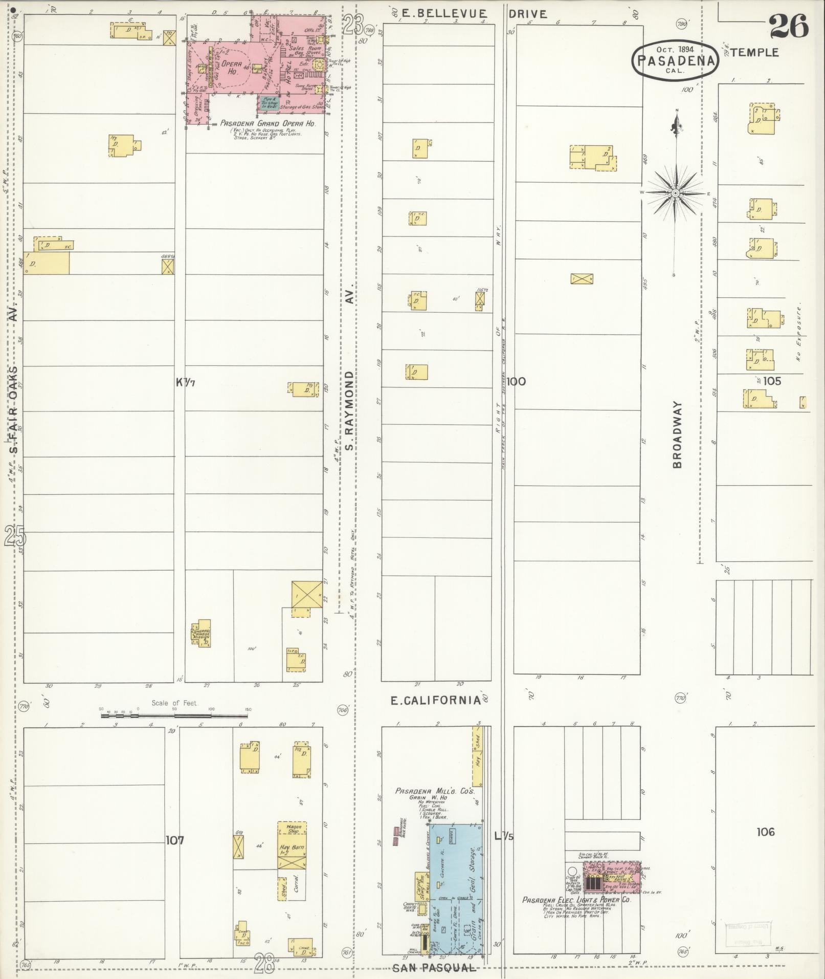 Sanborn Fire Insurance Map from Pasadena, Los Angeles County, California (1894), Sheet #0026 - Complete Map Set gallery image, historic Sanborn map, vintage wall art, California California