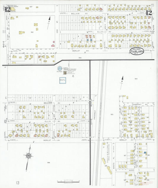 Sanborn Fire Insurance Map from Fair Lawn, Bergen County, New Jersey (1929), Sheet #0012 - Historic Sanborn Fire Insurance Map Print, vintage old map wall art, antique decor, genealogy gift, New Jersey New Jersey map