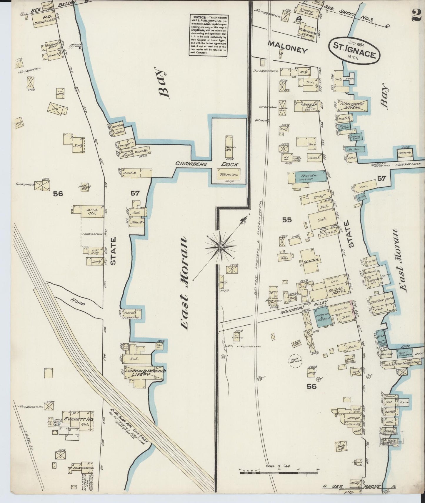 Sanborn Fire Insurance Map from Saint Ignace, Mackinac County, Michigan (1884), Sheet #0002 - Complete Map Set gallery image, historic Sanborn map, vintage wall art, Michigan Michigan