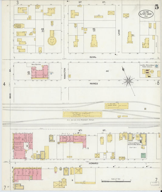 Sanborn Fire Insurance Map from Live Oak, Suwanee County, Florida (1903), Sheet #0005 - Historic Sanborn Fire Insurance Map Print, vintage old map wall art, antique decor, genealogy gift, Florida Florida map
