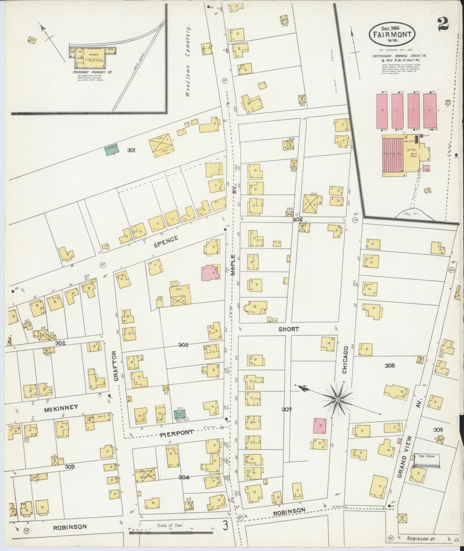 Sanborn Fire Insurance Map from Fairmont, Marion County, West Virginia (1906), Sheet #0002 - Complete Map Set gallery image, historic Sanborn map, vintage wall art, West Virginia West Virginia