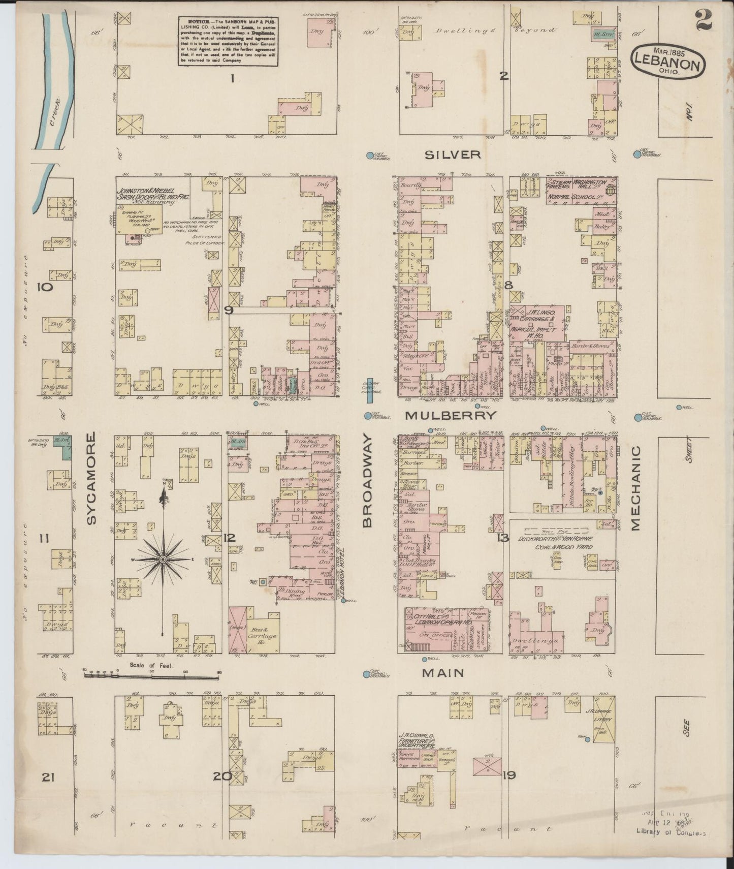 Sanborn Fire Insurance Map from Lebanon, Warren County, Ohio (1885), Sheet #0002 - Historic Sanborn Fire Insurance Map Print, vintage old map wall art, antique decor, genealogy gift, Ohio Ohio map