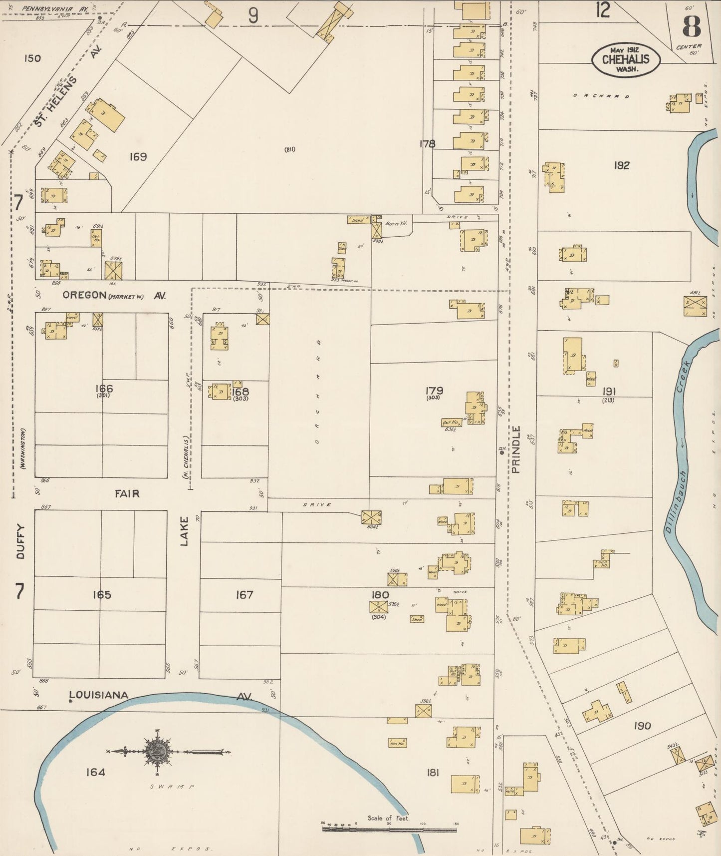 Sanborn Fire Insurance Map from Chehalis, Lewis County, Washington (1912), Sheet #0008 - Complete Map Set gallery image, historic Sanborn map, vintage wall art, Washington Washington