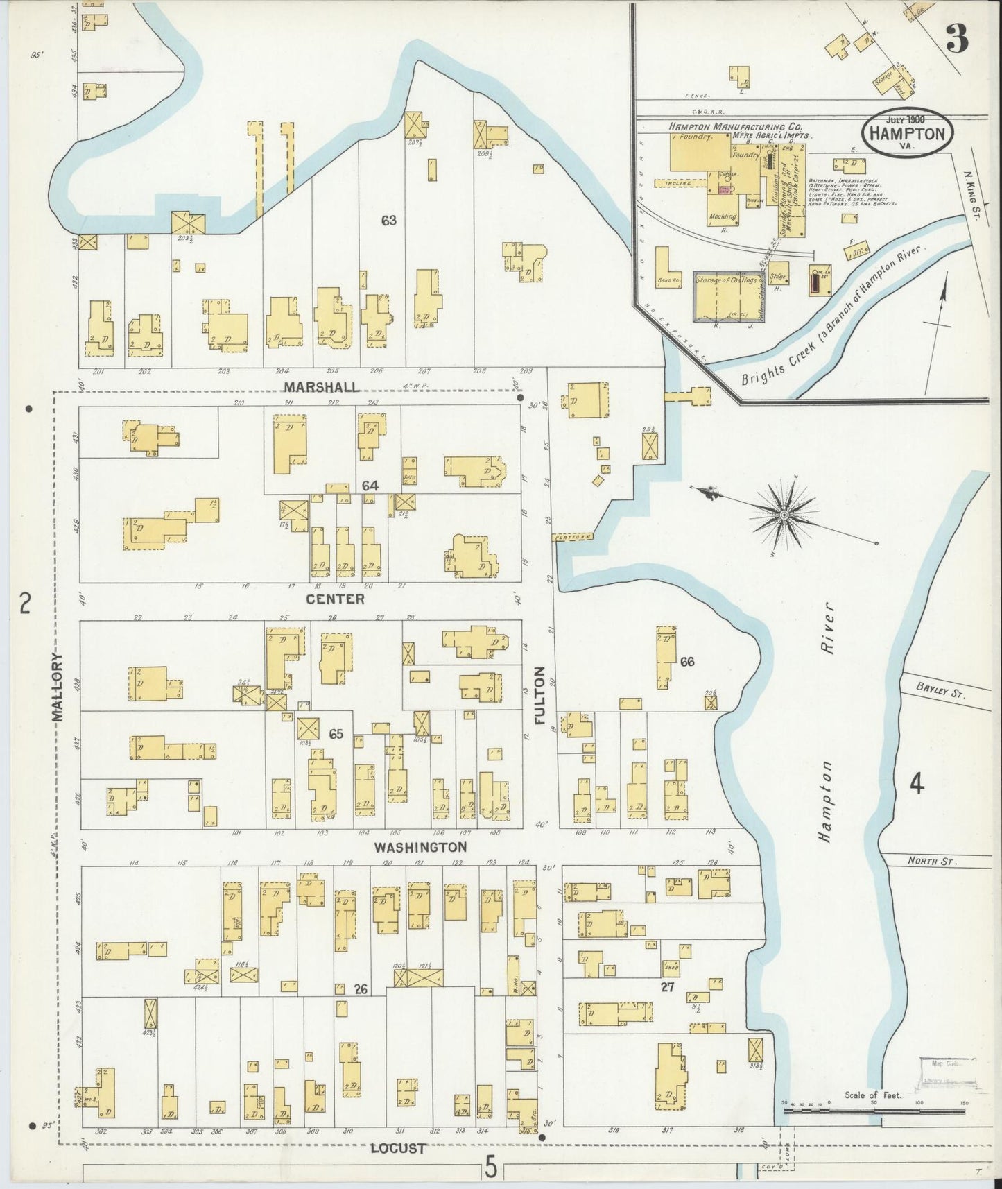 Sanborn Fire Insurance Map from Hampton, Independent Cities, Virginia (1900), Sheet #0003 - Complete Map Set gallery image, historic Sanborn map, vintage wall art, Virginia Virginia