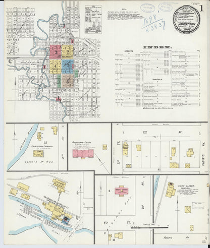 Sanborn Fire Insurance Map from Jamestown, Stutsman County, North Dakota (1898), Sheet #0001 - Complete Map Set gallery image, historic Sanborn map, vintage wall art, North Dakota North Dakota
