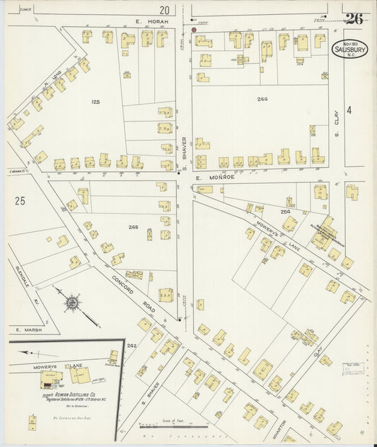 Sanborn Fire Insurance Map from Salisbury, Rowan County, North Carolina (1913), Sheet #0026 - Historic Sanborn Fire Insurance Map Print, vintage old map wall art, antique decor, genealogy gift, North Carolina North Carolina map