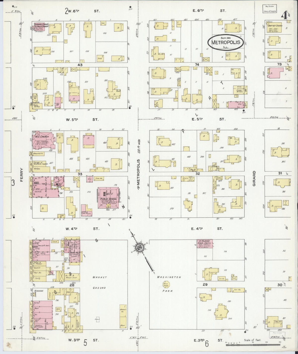 Sanborn Fire Insurance Map from Metropolis, Massac County, Illinois (1910), Sheet #0004 - Historic Sanborn Fire Insurance Map Print, vintage old map wall art, antique decor, genealogy gift, Illinois Illinois map