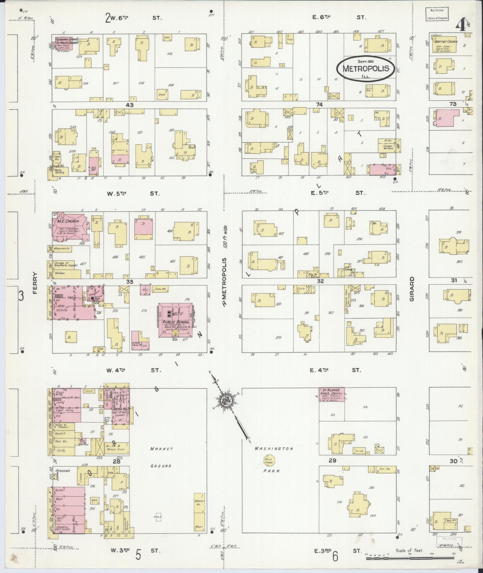 Sanborn Fire Insurance Map from Metropolis, Massac County, Illinois (1910), Sheet #0004 - Historic Sanborn Fire Insurance Map Print, vintage old map wall art, antique decor, genealogy gift, Illinois Illinois map