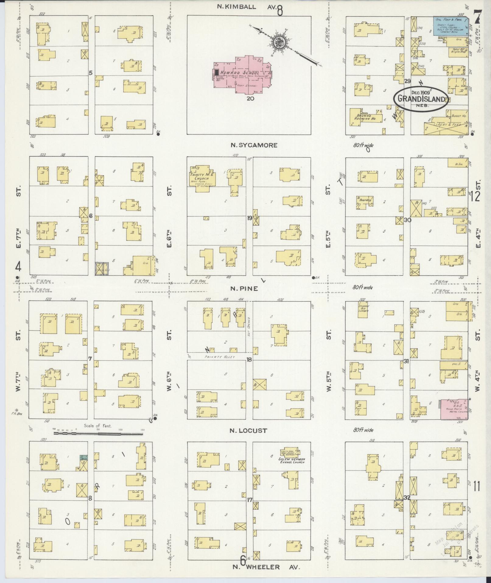 Sanborn Fire Insurance Map from Grand Island, Hall County, Nebraska (1909), Sheet #0007 - Complete Map Set gallery image, historic Sanborn map, vintage wall art, Nebraska Nebraska