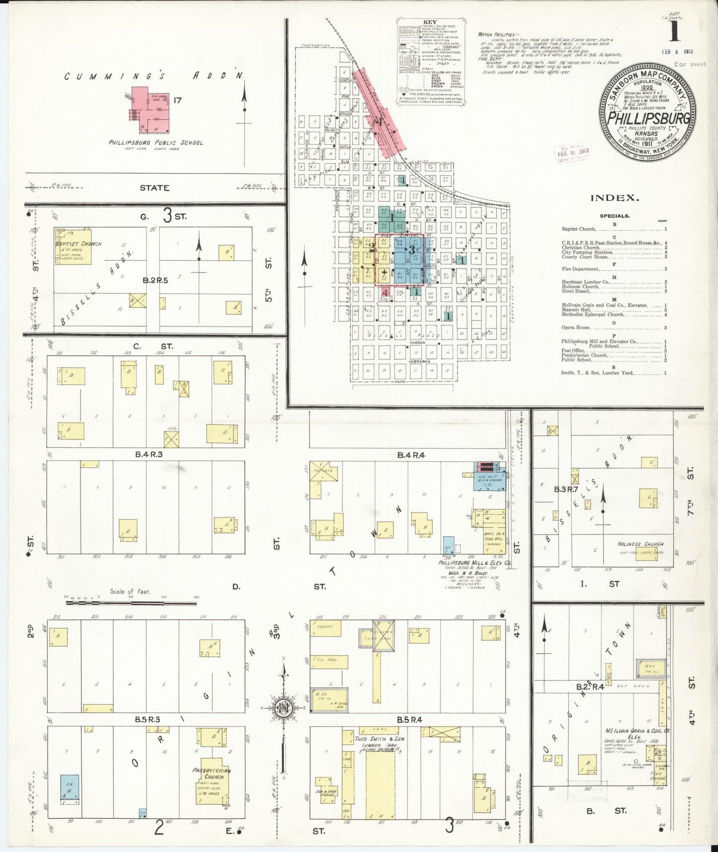 Sanborn Fire Insurance Map from Phillipsburg, Phillips County, Kansas (1911), Sheet #0001 - Complete Map Set gallery image, historic Sanborn map, vintage wall art, Kansas Kansas