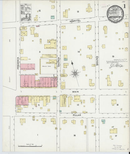 Sanborn Fire Insurance Map from Nacogdoches, Nacogdoches County, Texas (1891), Sheet #0001 - Complete Map Set gallery image, historic Sanborn map, vintage wall art, Texas Texas