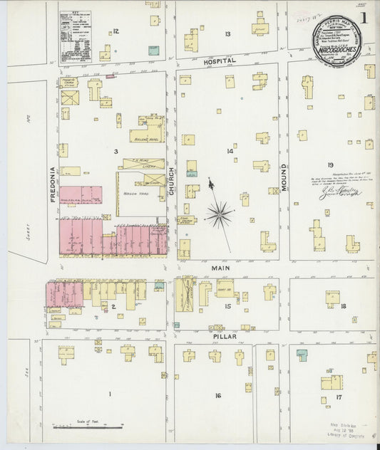 Sanborn Fire Insurance Map from Nacogdoches, Nacogdoches County, Texas (1891), Sheet #0001 - Complete Map Set gallery image, historic Sanborn map, vintage wall art, Texas Texas