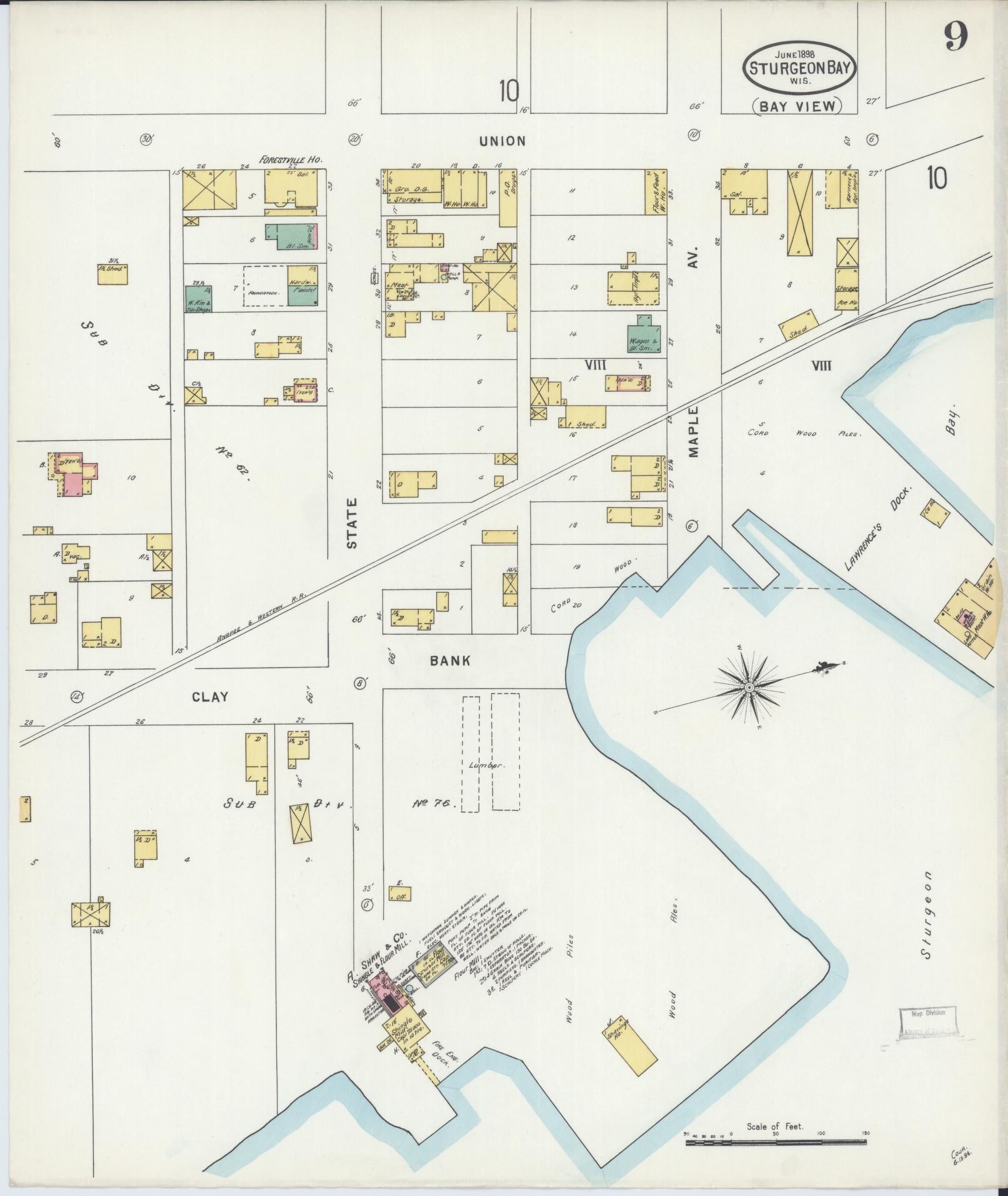 Sanborn Fire Insurance Map from Sturgeon Bay, Door County, Wisconsin (1898), Sheet #0009 - Complete Map Set gallery image, historic Sanborn map, vintage wall art, Wisconsin Wisconsin