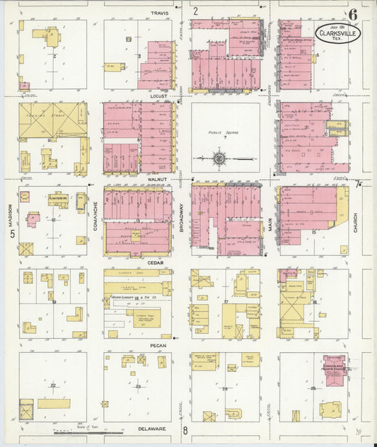 Sanborn Fire Insurance Map from Clarksville, Red River County, Texas (1911), Sheet #0006 - Historic Sanborn Fire Insurance Map Print, vintage old map wall art, antique decor, genealogy gift, Texas Texas map