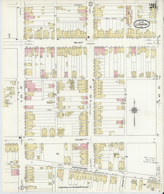 Sanborn Fire Insurance Map from Lebanon, Lebanon County, Pennsylvania (1912), Sheet #0026 - Historic Sanborn Fire Insurance Map Print, vintage old map wall art, antique decor, genealogy gift, Pennsylvania Pennsylvania map