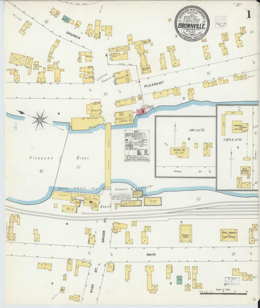 Sanborn Fire Insurance Map from Brownville, Piscataquis County, Maine (1906), Sheet #0001 - Historic Sanborn Fire Insurance Map Print, vintage old map wall art, antique decor, genealogy gift, Maine Maine map
