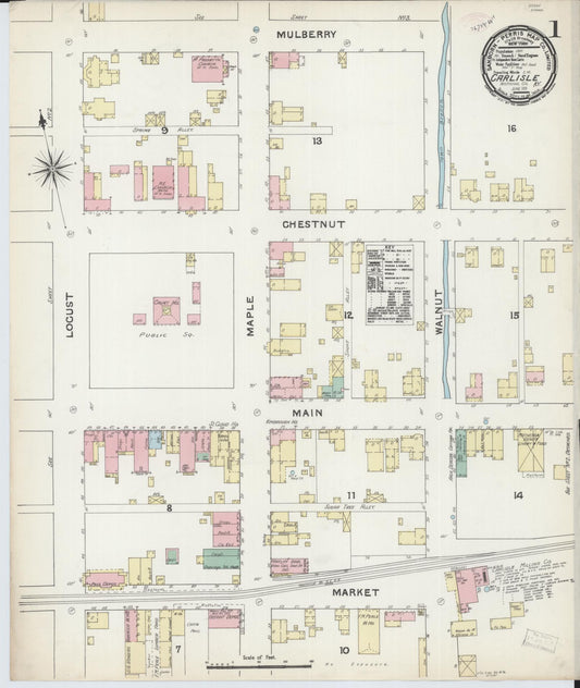 Sanborn Fire Insurance Map from Carlisle, Nicholas County, Kentucky (1891), Sheet #0001 - Historic Sanborn Fire Insurance Map Print, vintage old map wall art, antique decor, genealogy gift, Kentucky Kentucky map