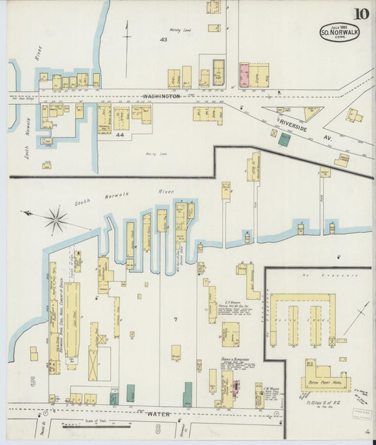 Sanborn Fire Insurance Map from South Norwalk, Fairfield County, Connecticut (1895), Sheet #0010 - Historic Sanborn Fire Insurance Map Print, vintage old map wall art, antique decor, genealogy gift, Connecticut Connecticut map