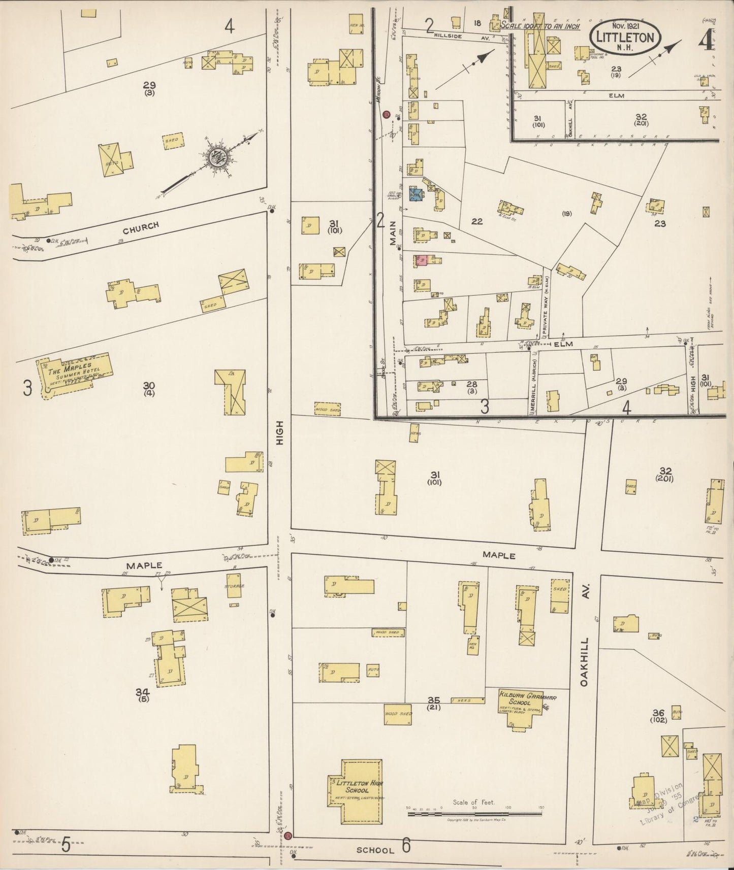 Sanborn Fire Insurance Map from Littleton, Grafton County, New Hampshire (1921), Sheet #0004 - Complete Map Set gallery image, historic Sanborn map, vintage wall art, New Hampshire New Hampshire
