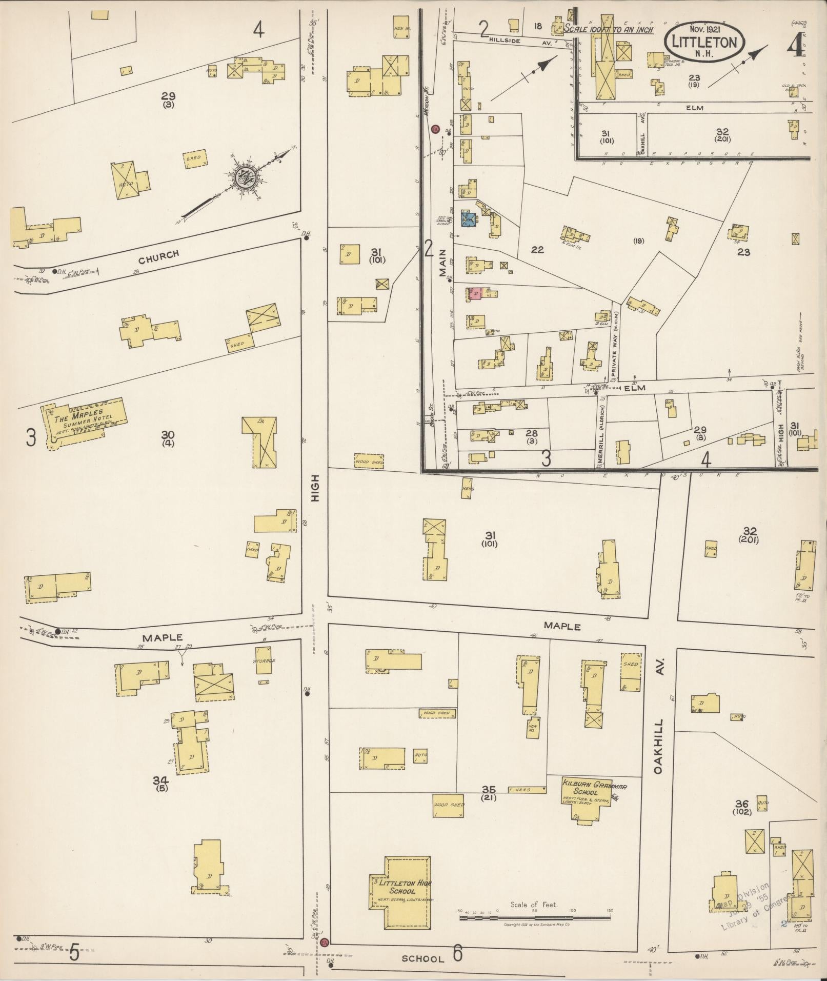 Sanborn Fire Insurance Map from Littleton, Grafton County, New Hampshire (1921), Sheet #0004 - Complete Map Set gallery image, historic Sanborn map, vintage wall art, New Hampshire New Hampshire