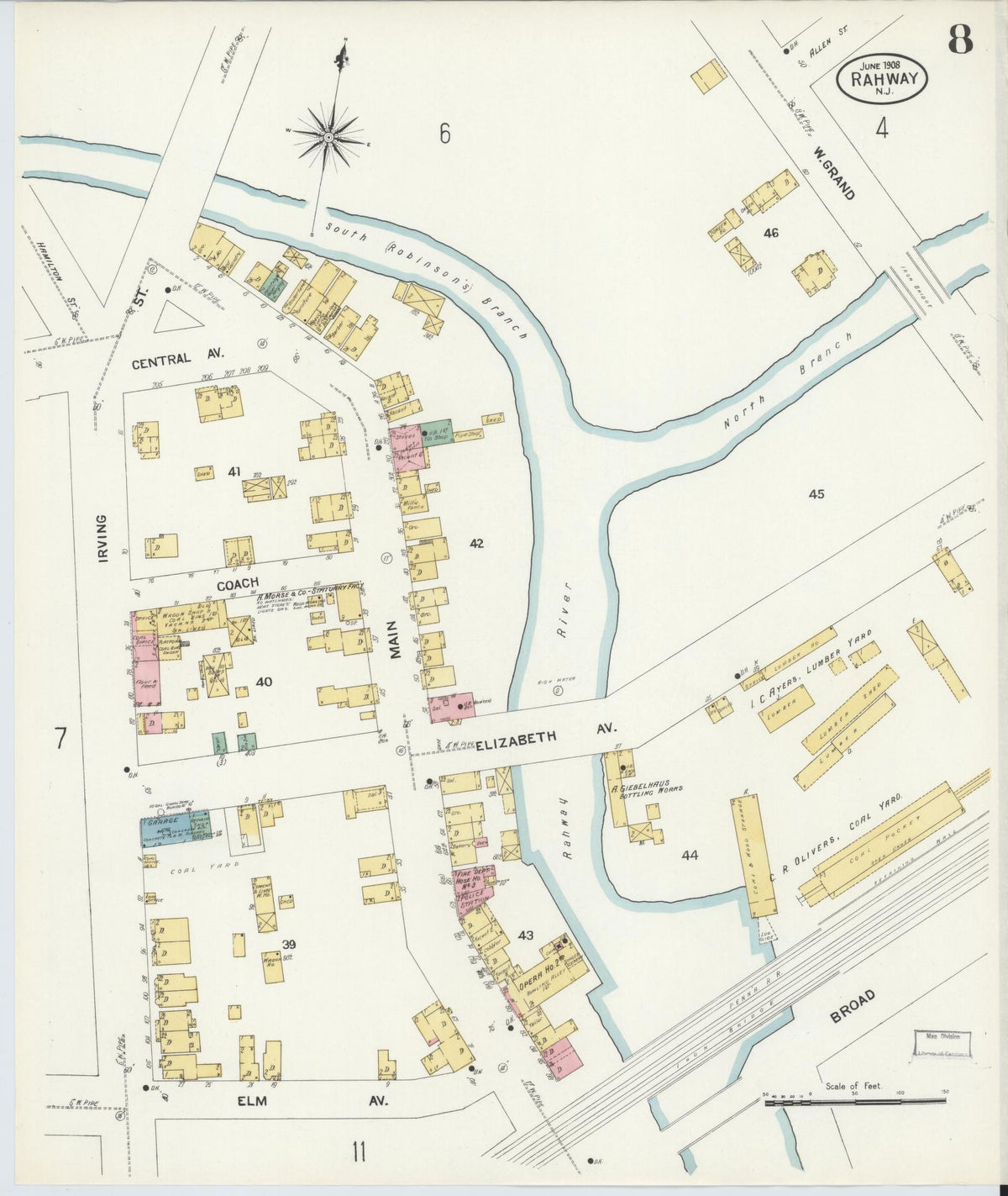 Sanborn Fire Insurance Map from Rahway, Union County, New Jersey (1908), Sheet #0008 - Complete Map Set gallery image, historic Sanborn map, vintage wall art, New Jersey New Jersey