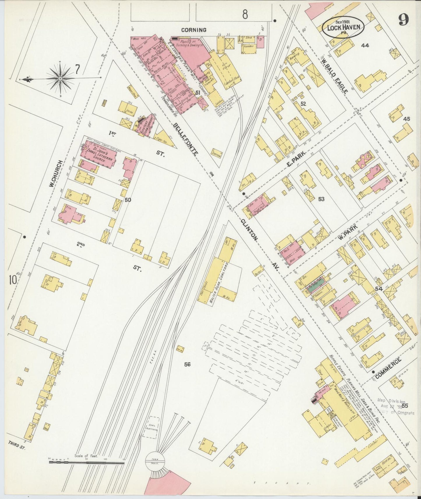 Sanborn Fire Insurance Map from Lock Haven, Clinton County, Pennsylvania (1901), Sheet #0009 - Complete Map Set gallery image, historic Sanborn map, vintage wall art, Pennsylvania Pennsylvania
