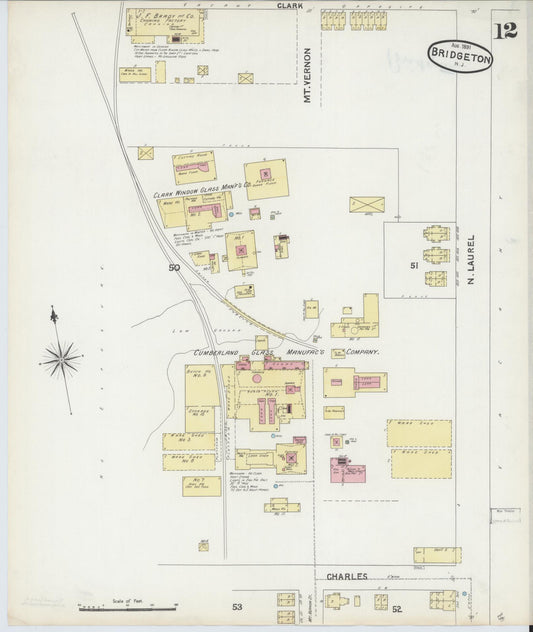Sanborn Fire Insurance Map from Bridgeton, Cumberland County, New Jersey (1891), Sheet #0012 - Historic Sanborn Fire Insurance Map Print, vintage old map wall art, antique decor, genealogy gift, New Jersey New Jersey map