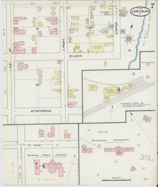 Sanborn Fire Insurance Map from Lewisburg, Union County, Pennsylvania (1890), Sheet #0007 - Historic Sanborn Fire Insurance Map Print, vintage old map wall art, antique decor, genealogy gift, Pennsylvania Pennsylvania map