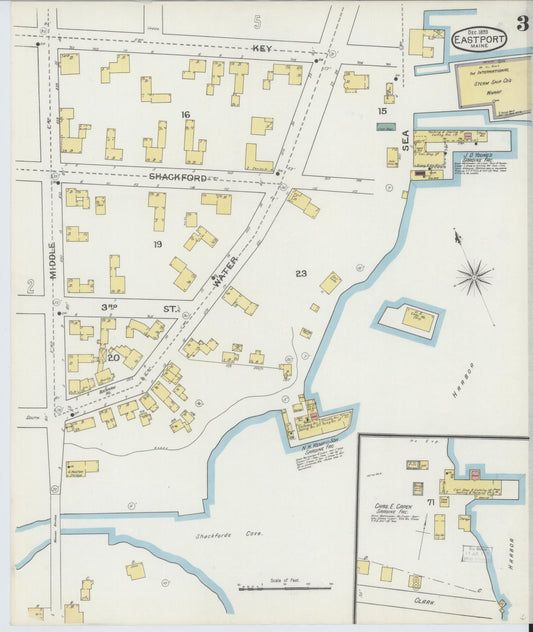 Sanborn Fire Insurance Map from Eastport, Washington County, Maine (1893), Sheet #0003 - Historic Sanborn Fire Insurance Map Print, vintage old map wall art, antique decor, genealogy gift, Maine Maine map