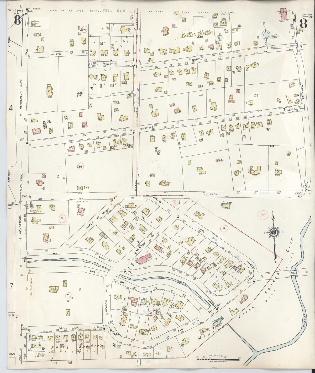 Sanborn Fire Insurance Map from Kilgore, Gregg County, Texas (1950), Sheet #0008 - Complete Map Set gallery image, historic Sanborn map, vintage wall art, Texas Texas