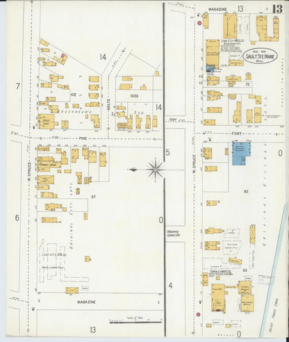 Sanborn Fire Insurance Map from Sault Sainte Marie, Chippewa County, Michigan (1906), Sheet #0013 - Historic Sanborn Fire Insurance Map Print, vintage old map wall art, antique decor, genealogy gift, Michigan Michigan map