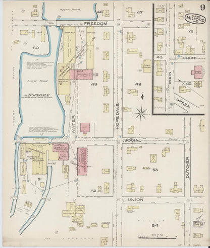 Sanborn Fire Insurance Map from Milford, Worcester County, Massachusetts (1885), Sheet #0009 - Complete Map Set gallery image, historic Sanborn map, vintage wall art, Massachusetts Massachusetts