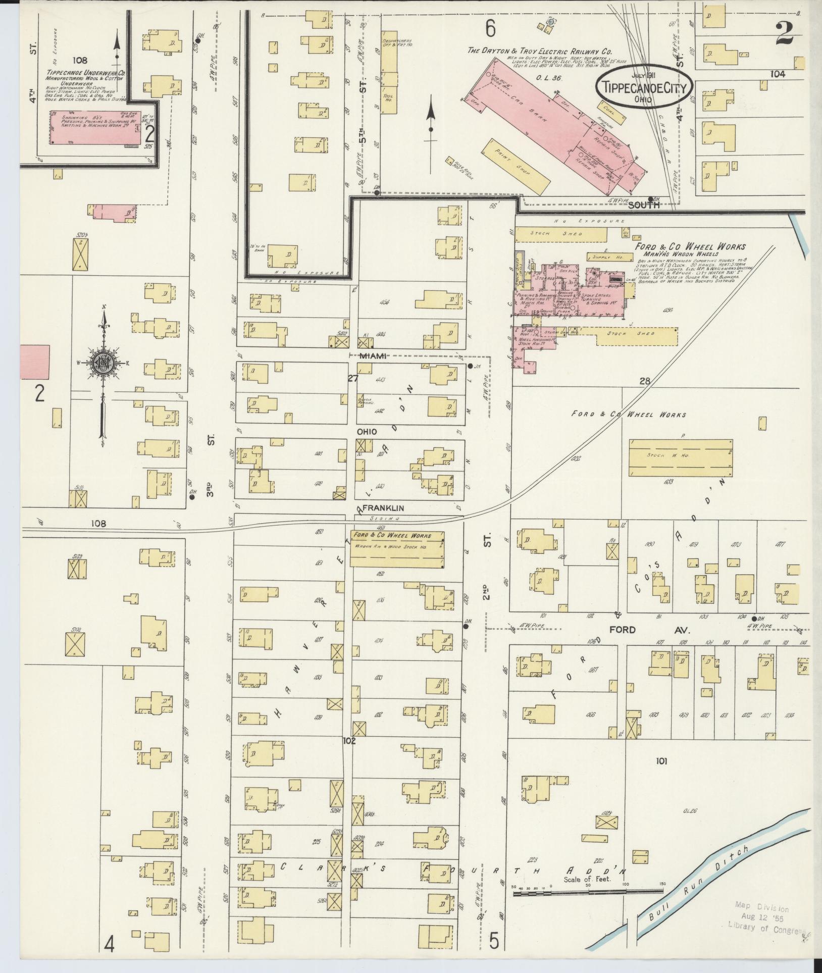 Sanborn Fire Insurance Map from Tipp City, Miami County, Ohio (1911), Sheet #0002 - Historic Sanborn Fire Insurance Map Print, vintage old map wall art, antique decor, genealogy gift, Ohio Ohio map