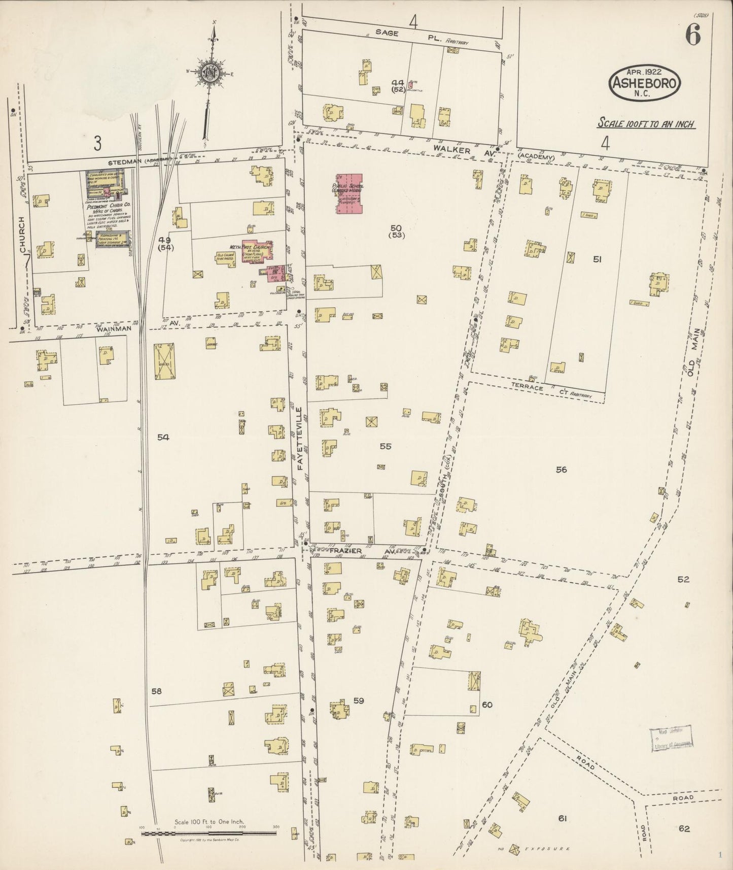 Sanborn Fire Insurance Map from Asheboro, Randolph County, North Carolina (1922), Sheet #0006 - Complete Map Set gallery image, historic Sanborn map, vintage wall art, North Carolina North Carolina