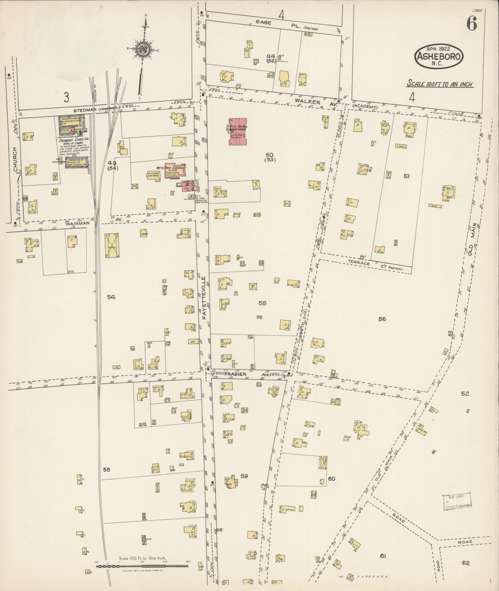 Sanborn Fire Insurance Map from Asheboro, Randolph County, North Carolina (1922), Sheet #0006 - Complete Map Set gallery image, historic Sanborn map, vintage wall art, North Carolina North Carolina
