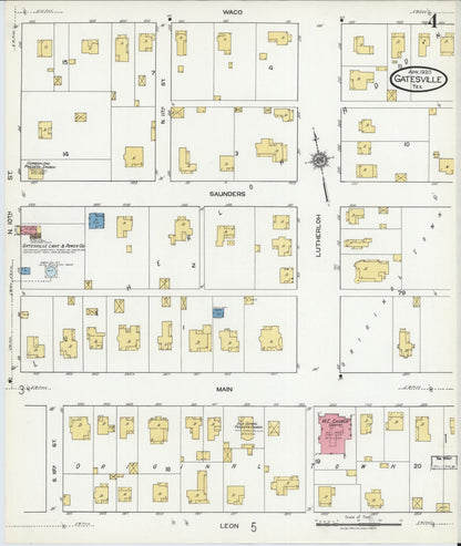 Sanborn Fire Insurance Map from Gatesville, Coryell County, Texas (1920), Sheet #0004 - Complete Map Set gallery image, historic Sanborn map, vintage wall art, Texas Texas