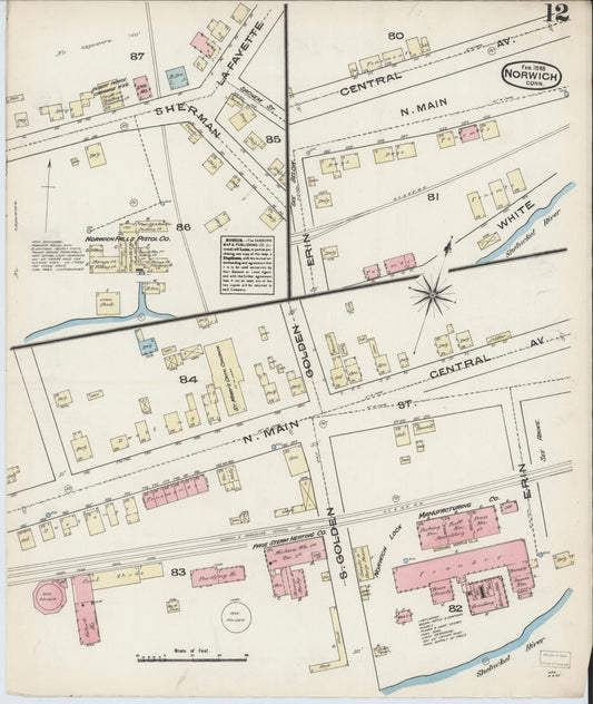 Sanborn Fire Insurance Map from Norwich, New London County, Connecticut (1885), Sheet #0012 - Historic Sanborn Fire Insurance Map Print, vintage old map wall art, antique decor, genealogy gift, Connecticut Connecticut map
