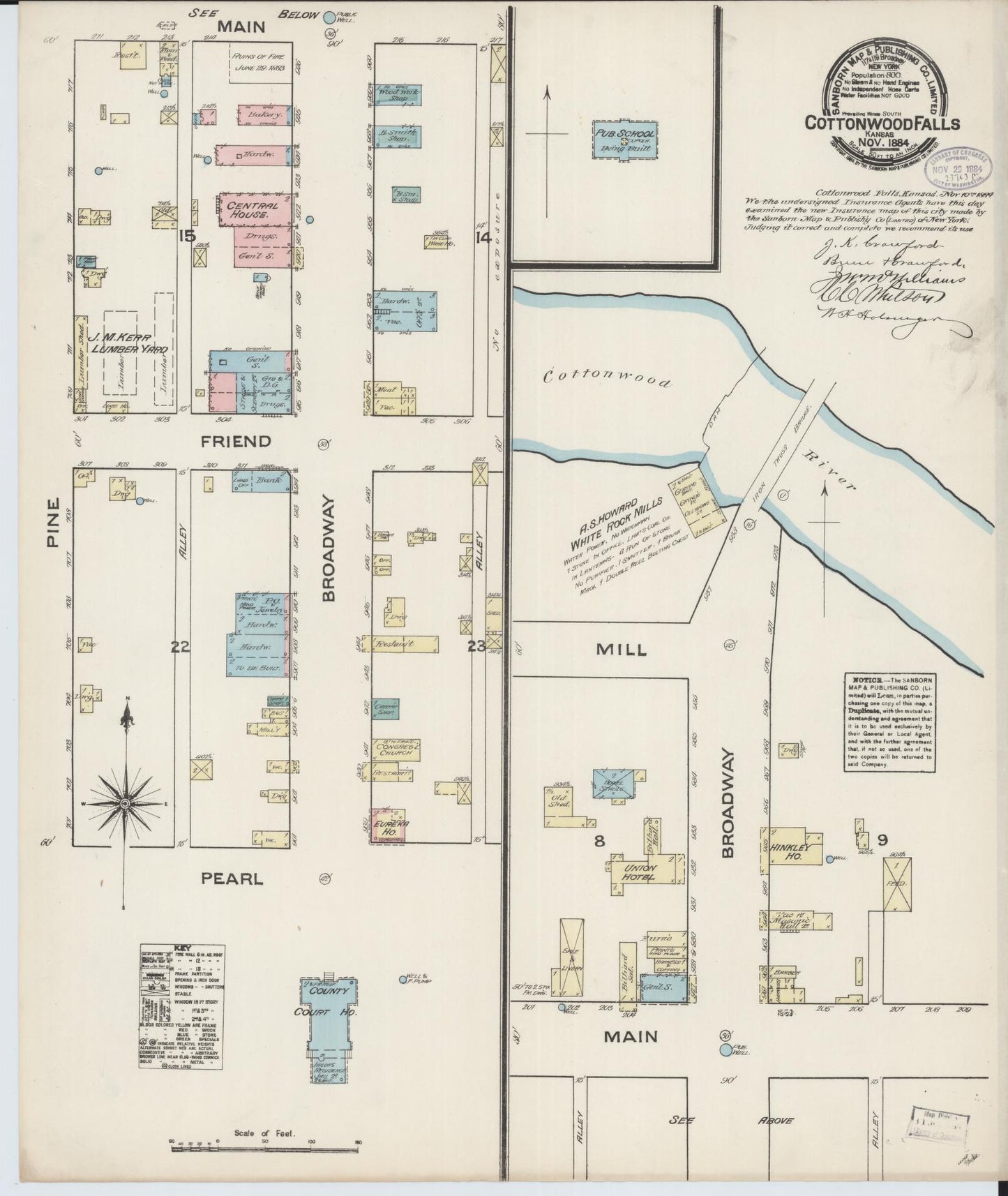 Sanborn Fire Insurance Map from Cottonwood Falls, Chase County, Kansas (1884), Sheet #0001 - Historic Sanborn Fire Insurance Map Print, vintage old map wall art, antique decor, genealogy gift, Kansas Kansas map