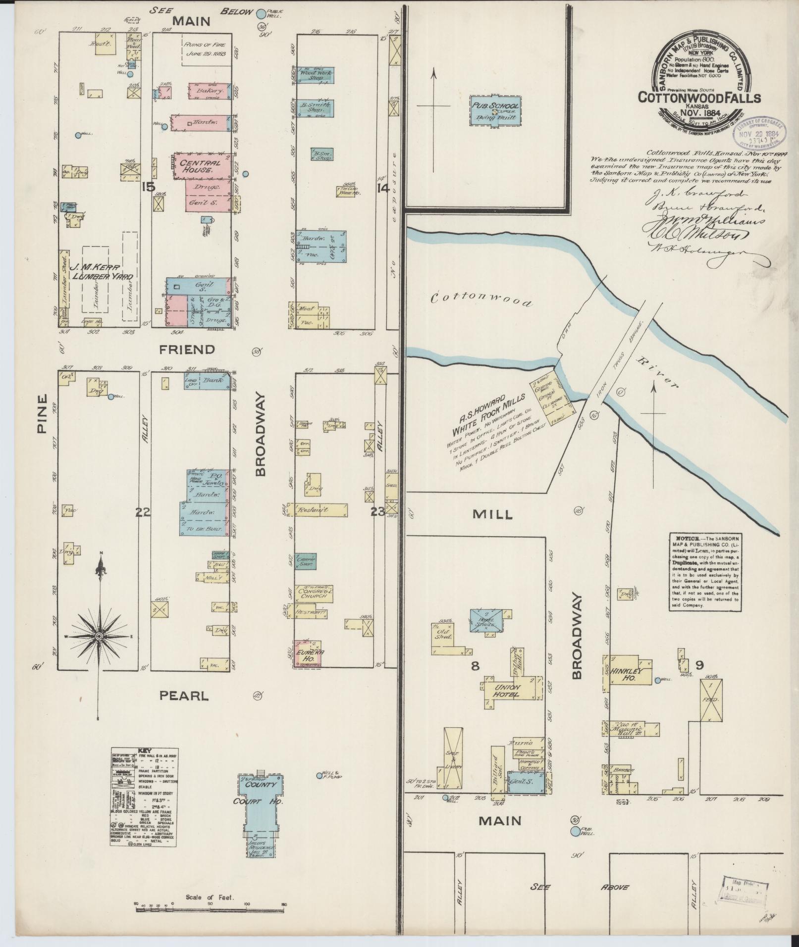 Sanborn Fire Insurance Map from Cottonwood Falls, Chase County, Kansas (1884), Sheet #0001 - Historic Sanborn Fire Insurance Map Print, vintage old map wall art, antique decor, genealogy gift, Kansas Kansas map
