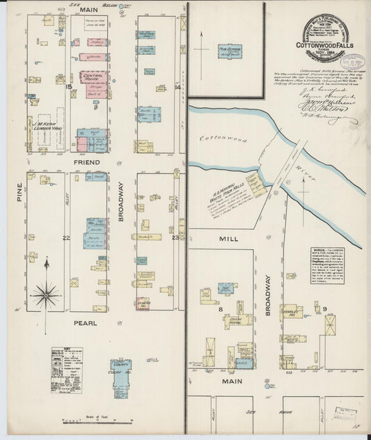 Sanborn Fire Insurance Map from Cottonwood Falls, Chase County, Kansas (1884), Sheet #0001 - Historic Sanborn Fire Insurance Map Print, vintage old map wall art, antique decor, genealogy gift, Kansas Kansas map