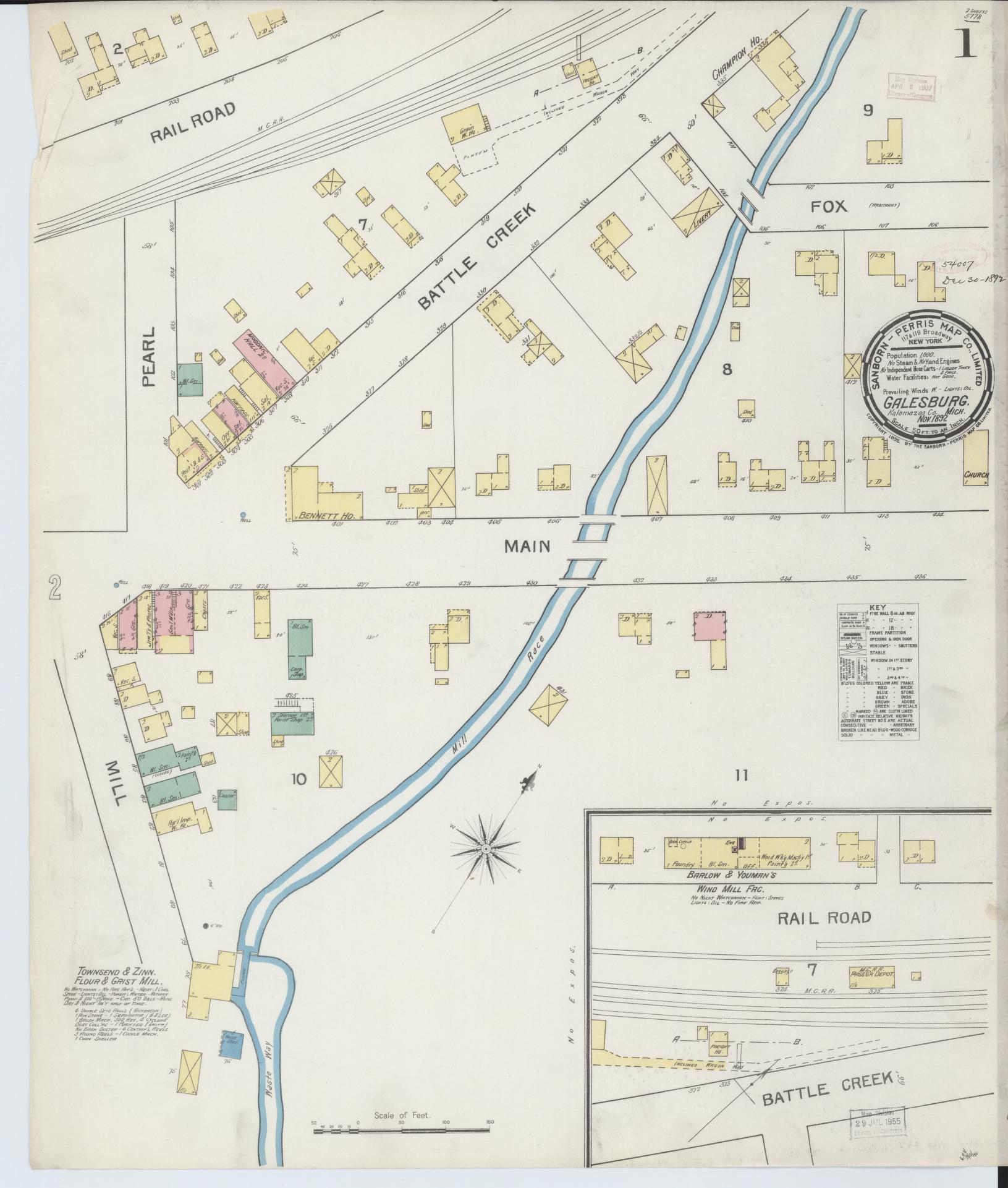 Sanborn Fire Insurance Map from Galesburg, Kalamazoo County, Michigan (1892), Sheet #0001 - Complete Map Set gallery image, historic Sanborn map, vintage wall art, Michigan Michigan
