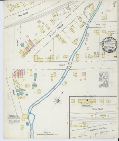 Sanborn Fire Insurance Map from Galesburg, Kalamazoo County, Michigan (1892), Sheet #0001 - Complete Map Set gallery image, historic Sanborn map, vintage wall art, Michigan Michigan