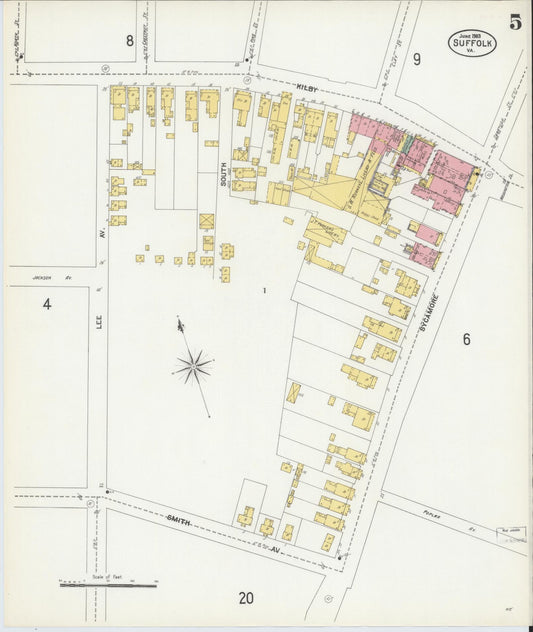 Sanborn Fire Insurance Map from Suffolk, Independent Cities, Virginia (1903), Sheet #0005 - Historic Sanborn Fire Insurance Map Print, vintage old map wall art, antique decor, genealogy gift, Virginia Virginia map